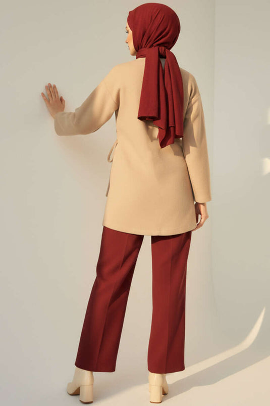 Veste en cachemire beige à nouer sur le côté