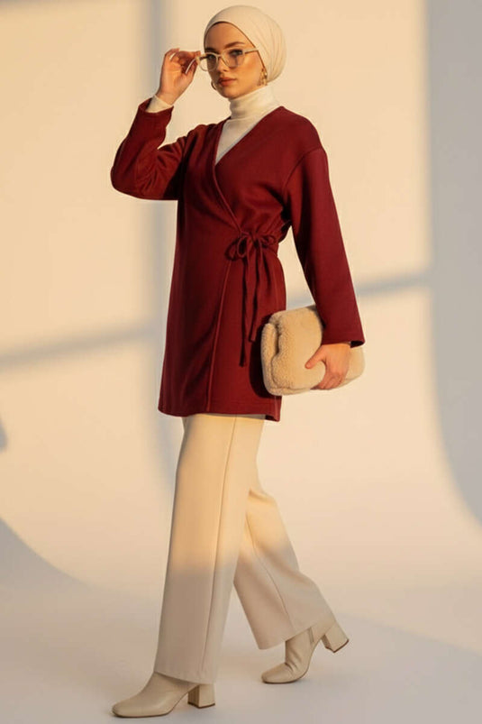 Veste en cachemire à nouer sur le côté bordeaux