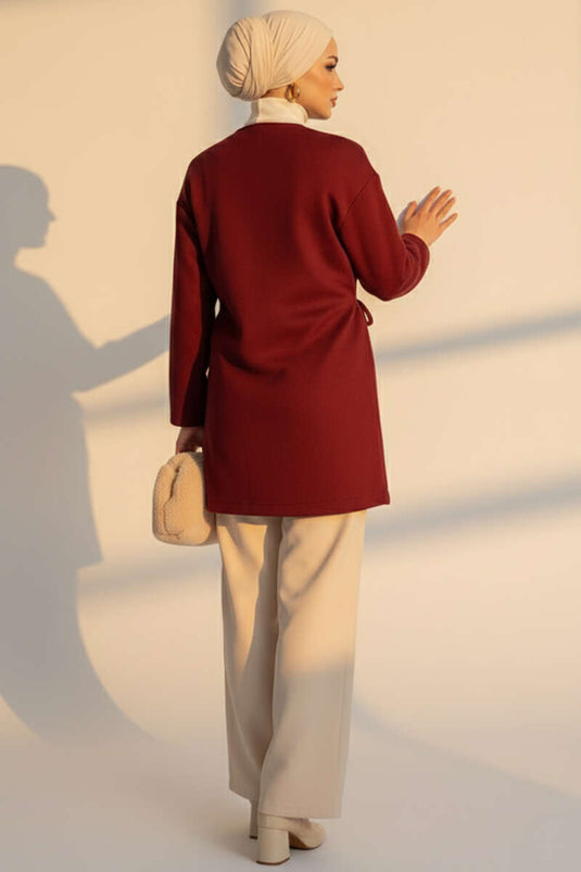 Veste en cachemire à nouer sur le côté bordeaux