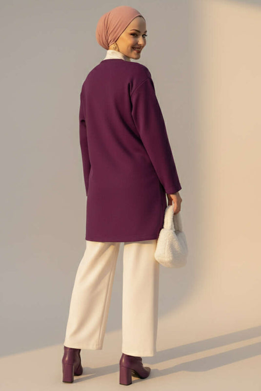 Veste en cachemire à nouer sur le côté violette