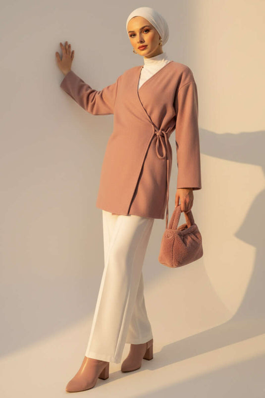 Veste en cachemire à nouer sur le côté Poudre