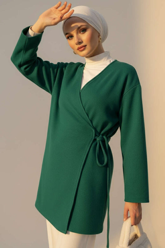 Yan Bağlamalı Kaşe Ceket Zümrüt
