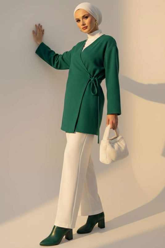 Veste en cachemire nouée sur le côté Émeraude