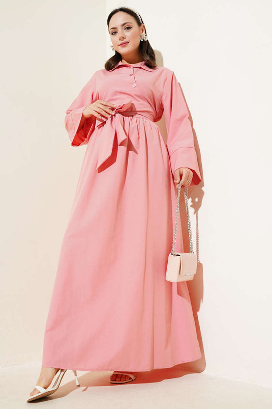 Robe boutonnée croisée à nouer sur le côté Poudre