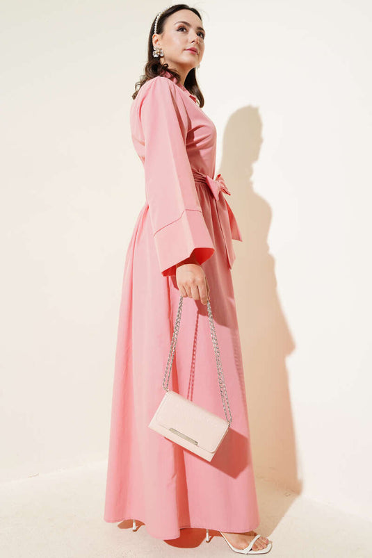 Robe boutonnée croisée à nouer sur le côté Poudre