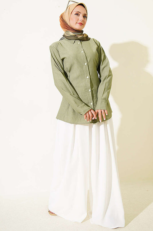 Chemise Plissée Latérale Vert Menthe