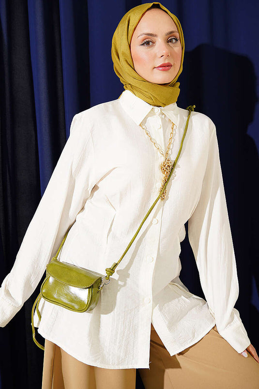 Ecru Zijplissé Blouse