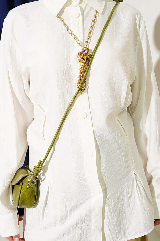 Ecru Zijplissé Blouse