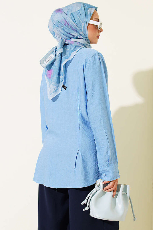 Chemise Plissée Latérale Bleue