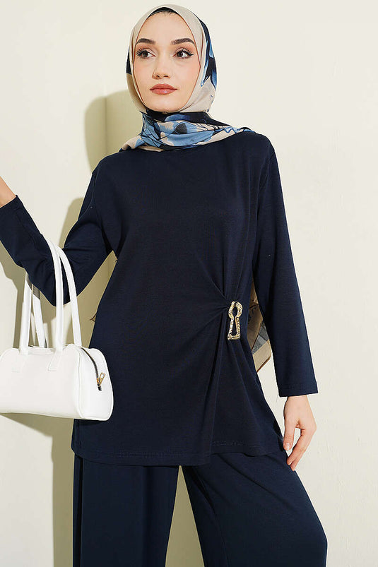 Ensemble double Loyşa avec détail froncé Yan, bleu marine