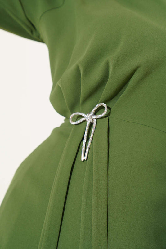 Two-Piece Set with Side Gathered Pleated Skirt, Khaki