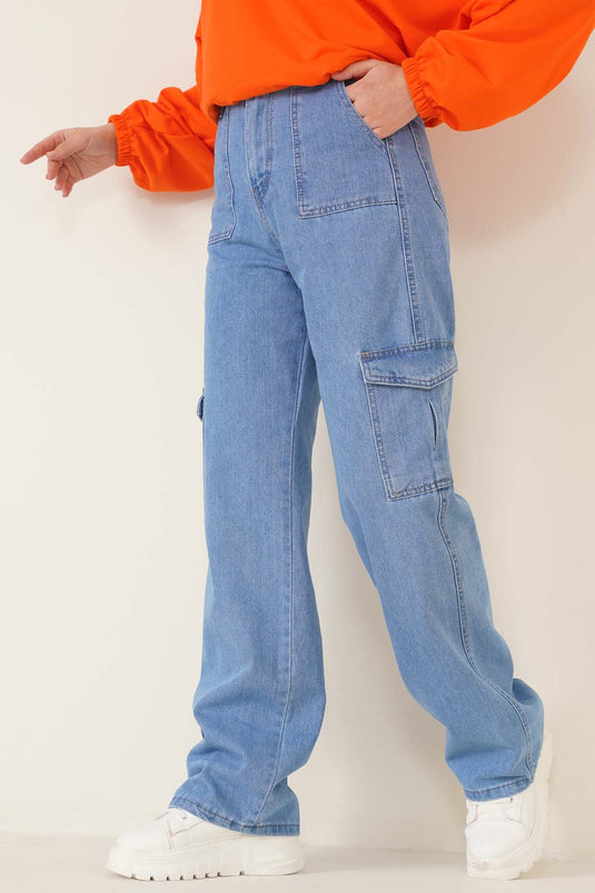 Pantalon Cargo Poche Latérale Bleu Clair