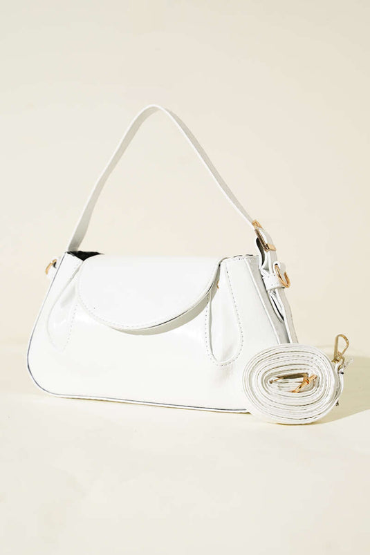 Sac en cuir verni blanc avec fermeture à pression latérale