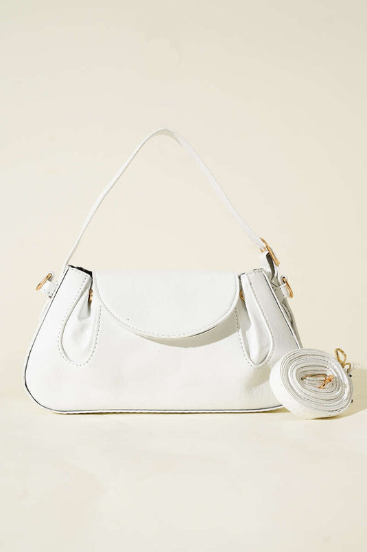 Sac en cuir verni blanc avec fermeture à pression latérale