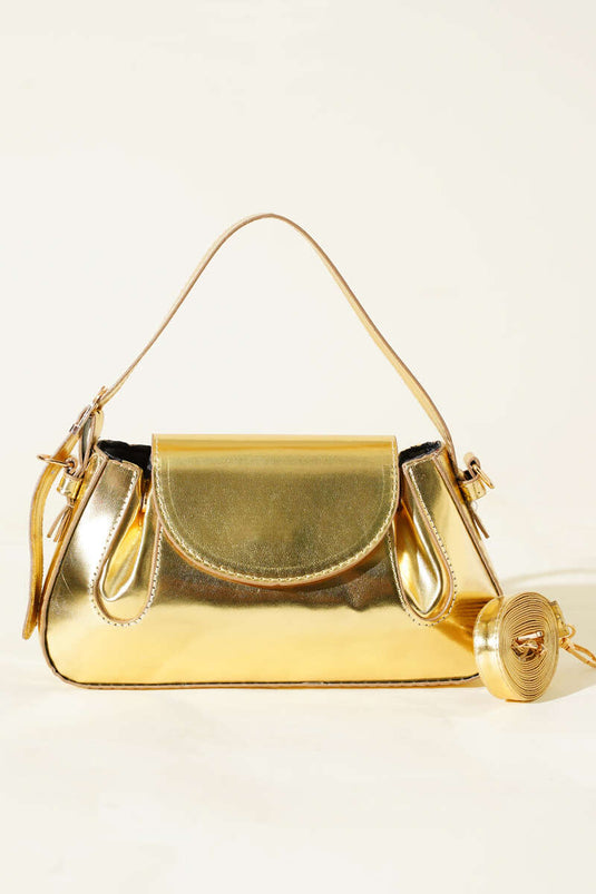 Sac en cuir verni doré à fermeture latérale