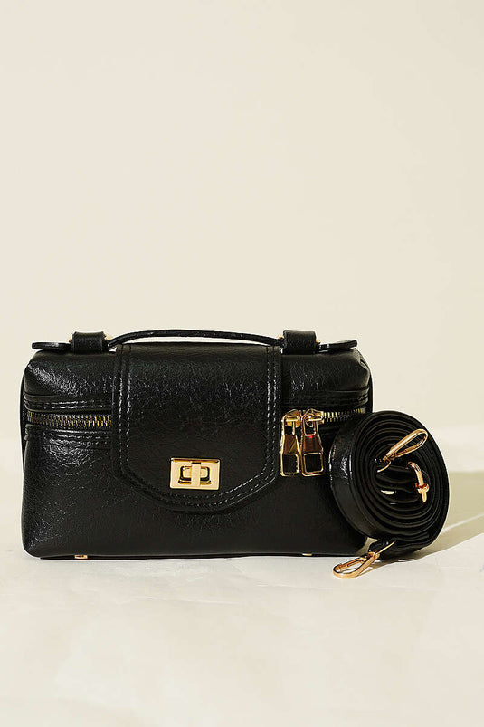 Sac à fermeture éclair latérale avec détail de serrure noir