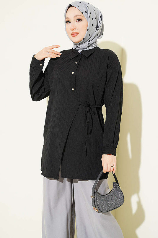 Chemise Noire Avec Détail De Nœud Sur Le Côté