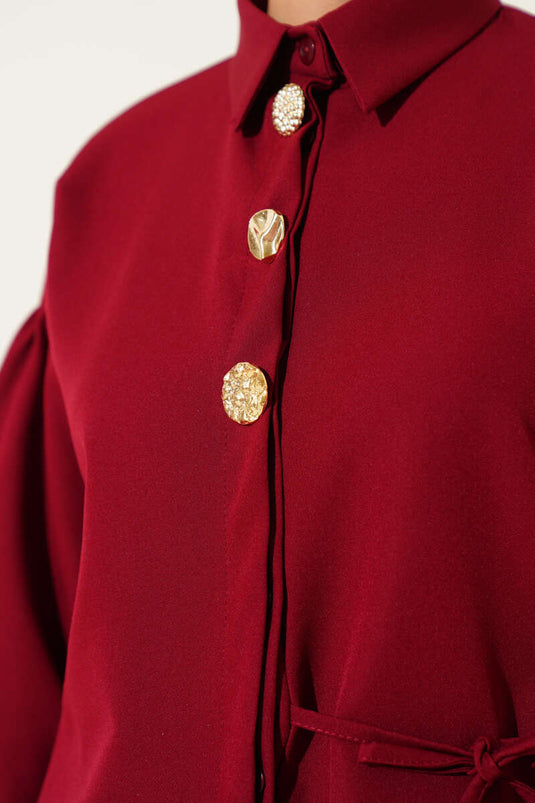 بدلة بورجوندي مزدوجة الصدر بأزرار وحبل جانبي