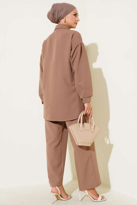 Ensemble latte boutonné à double boutonnage avec corde latérale