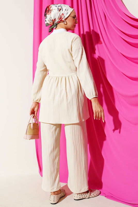 طقم بيج من قطعتين برباط جانبي ونقشة لحاء الشجر