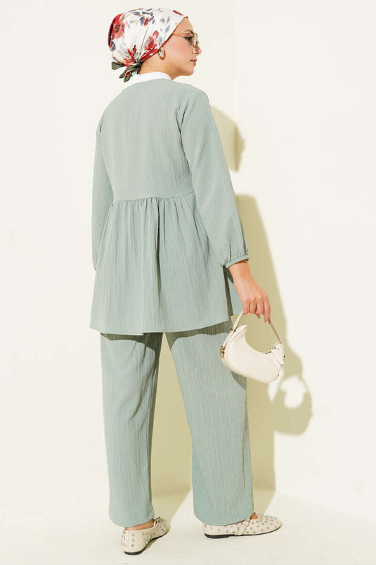 Side Rope Tie Tree Bark Two-Piece Set, Light Green