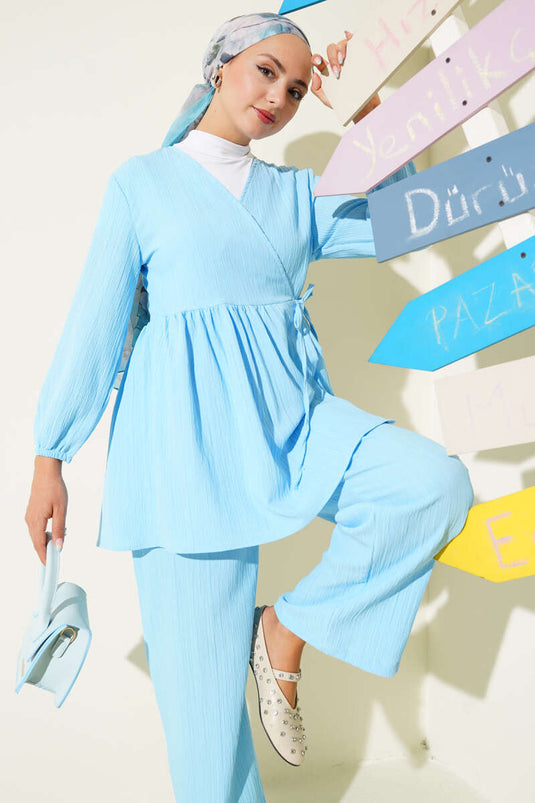 طقم ربط جانبي من لحاء الشجر مكون من قطعتين، أزرق