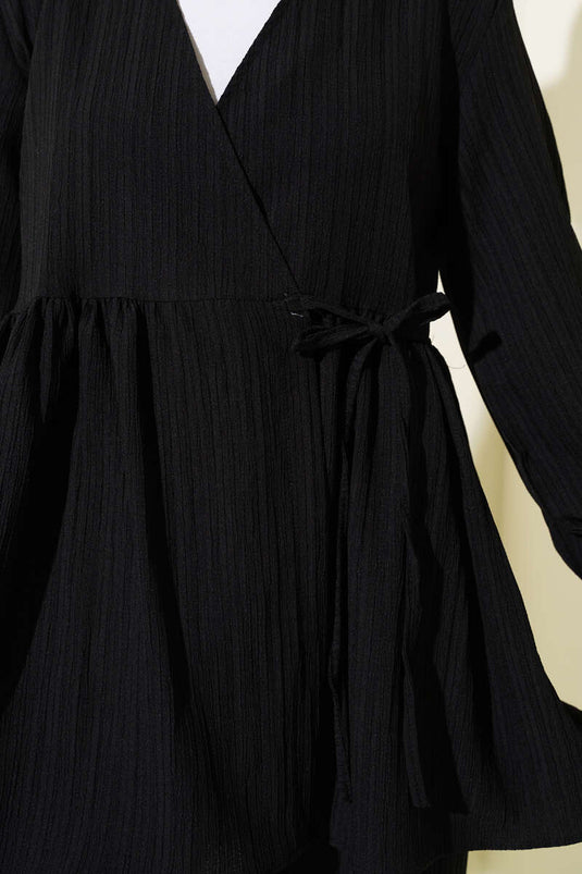 Side Rope Tie Tree Bark Two-Piece Set, Black