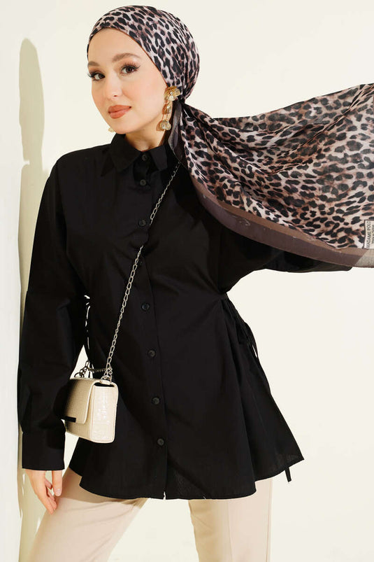 قميص أساسي أسود بحبل رفيع للربط