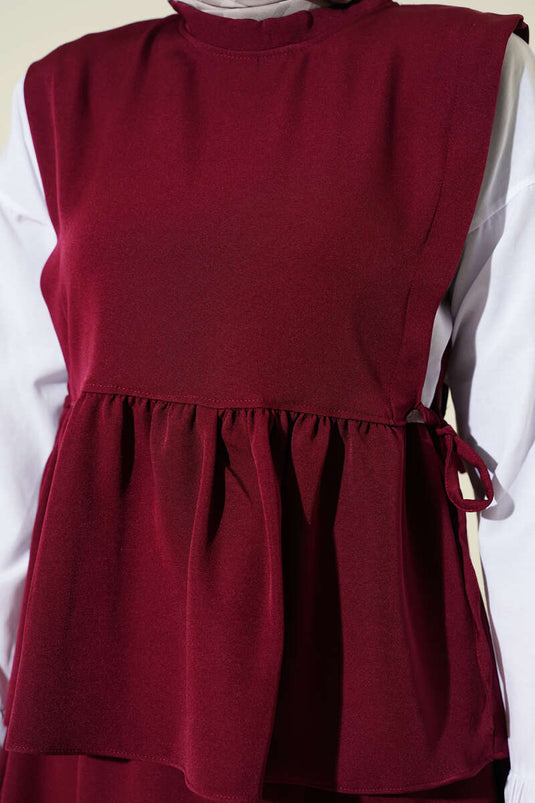 Ensemble chemise à cordon Yan avec garniture Bordeaux