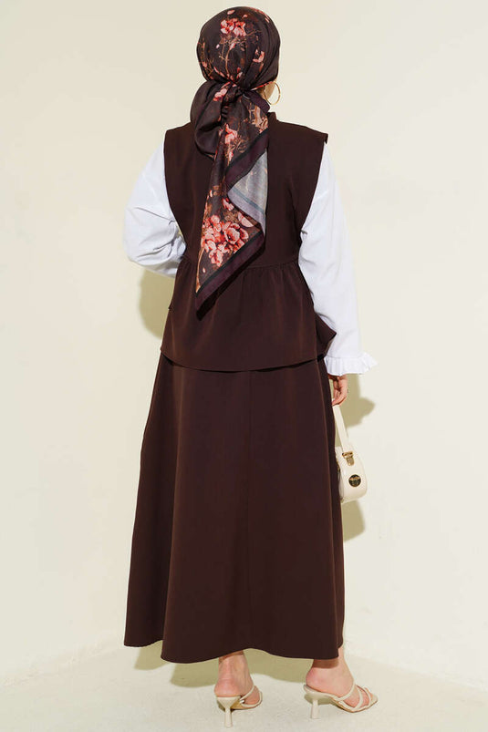 Ensemble chemise à cordon noué Yan avec garniture, couleur café