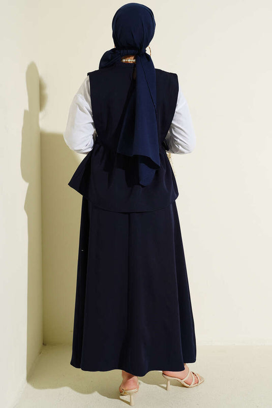 Ensemble chemise à cordon noué avec garniture Bleu marine