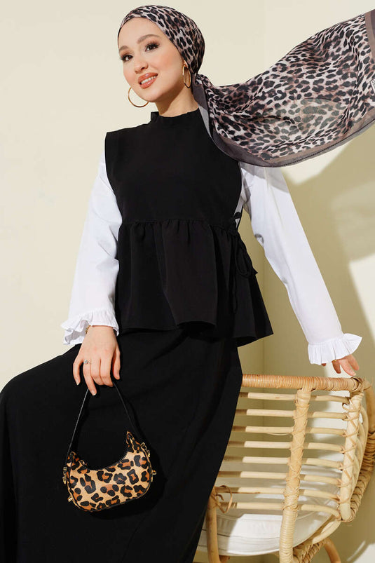 Ensemble chemise à cordon Yan avec garniture noir