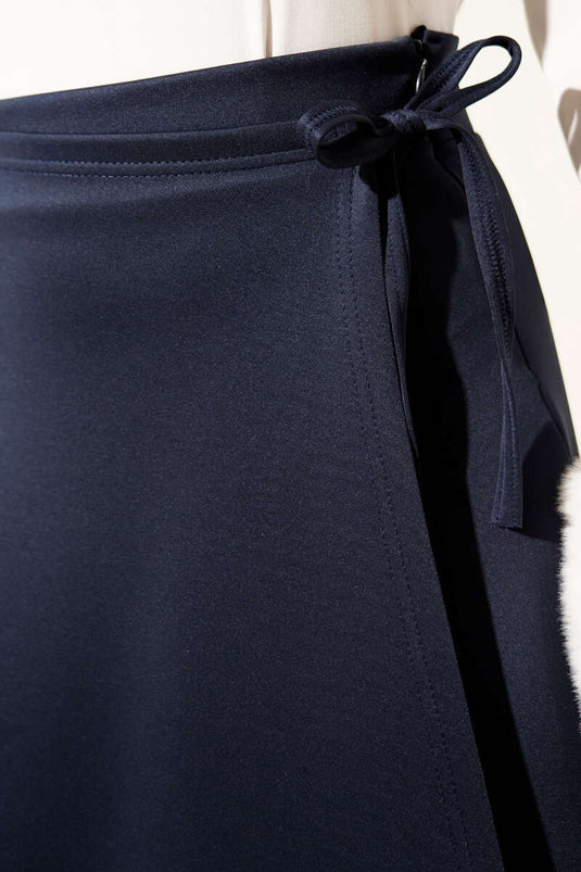 Navy Blue Scuba Skirt with Side Tie Belt