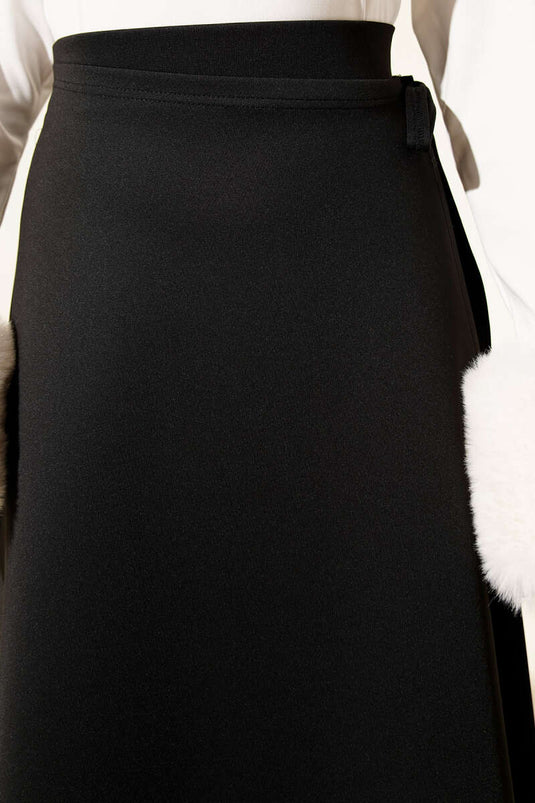 Side Tie Belted Scuba Skirt Black