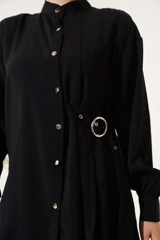 Side Belt Buttoned Two Piece Suit Black