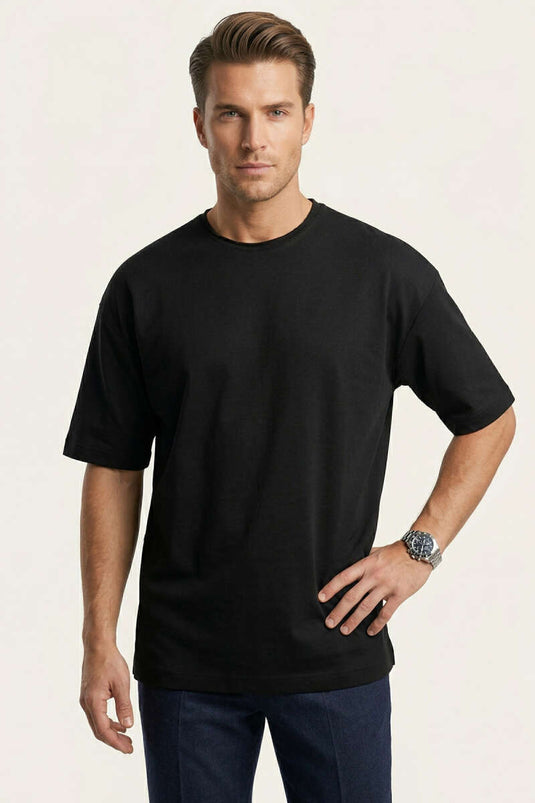 Side Slit Basic Men's T-Shirt Black