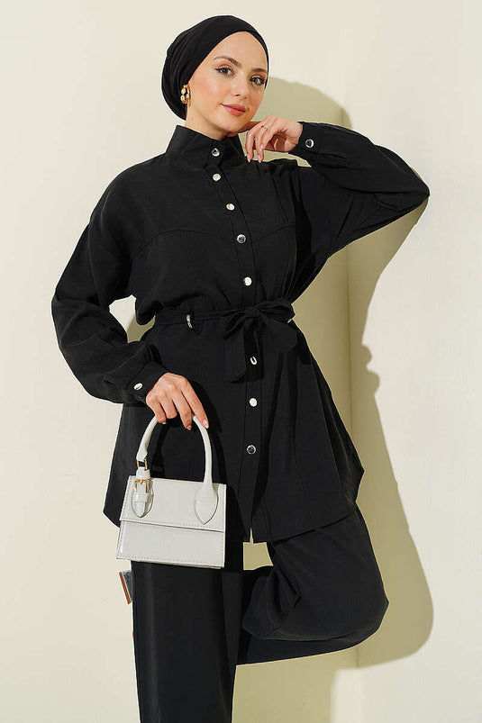 New Generation Detailed Tencel Two-Piece Set Black