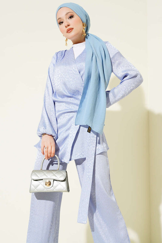 Completo doppio con fibbia a jacquard a doppia fascia laterale blu