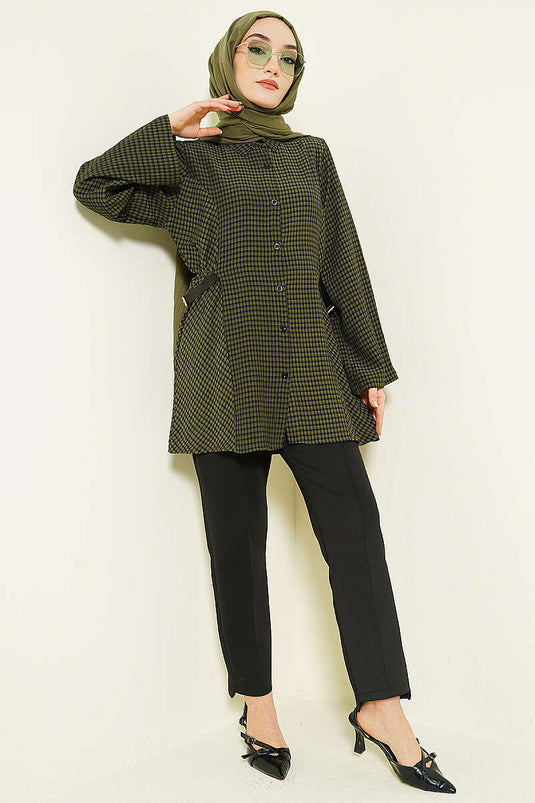 Chemise à carreaux kaki avec ceinture élastique Yan