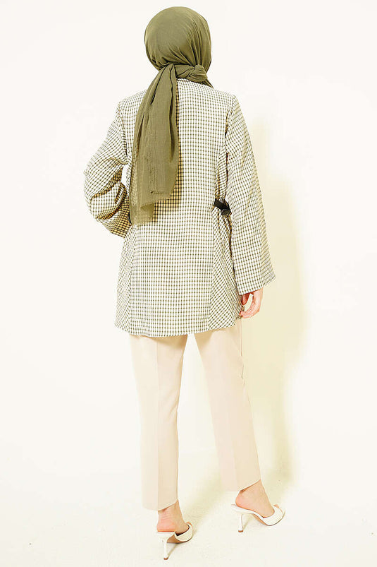 Chemise à carreaux verte avec ceinture élastique Yan