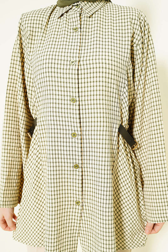 Chemise à carreaux verte avec ceinture élastique Yan