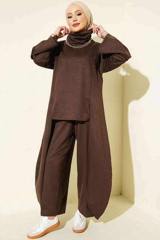Brown Two-Piece Set With Side Detail
