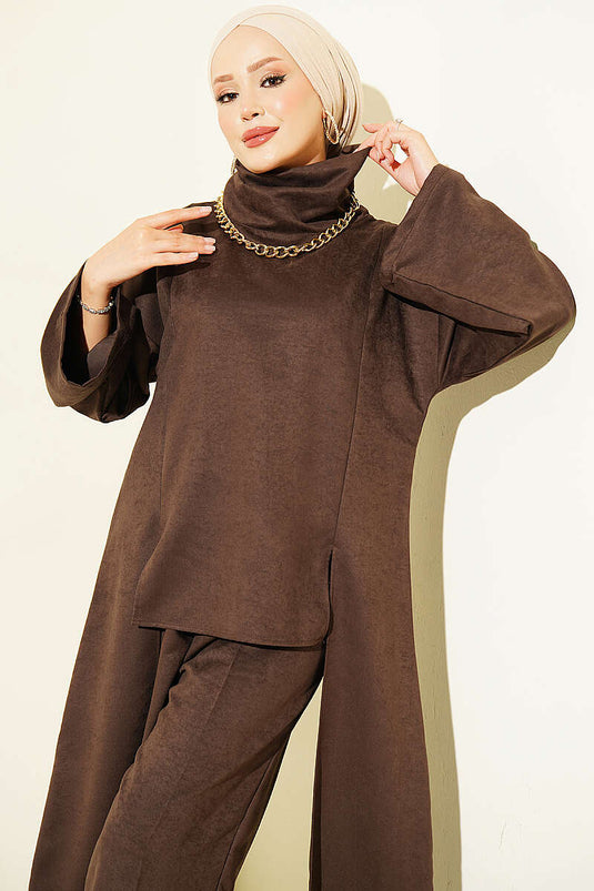 Brown Two-Piece Set With Side Detail