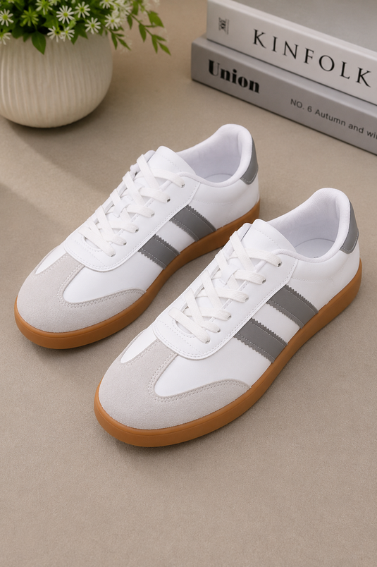 Side Stripe Detailed Sneaker Sports Shoe White-Grey