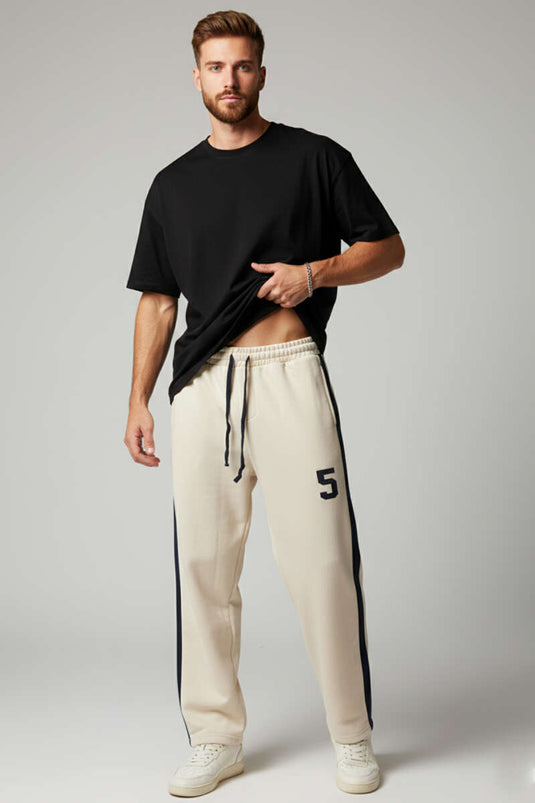 Pantalon de survêtement pour homme avec bande latérale, beige