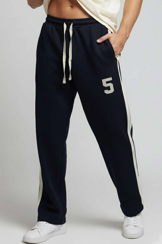 بنطال رياضي رجالي بخط جانبي، أسود