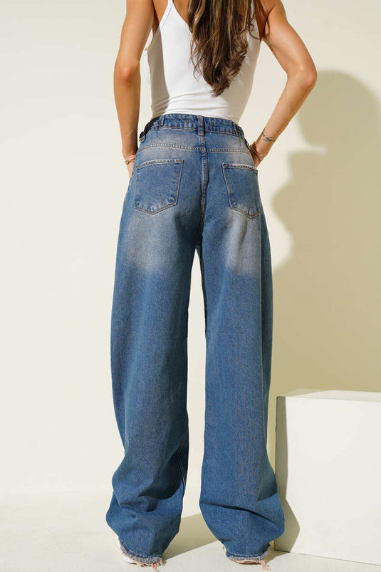 Side Buckle Distressed Baggy Jeans Tint