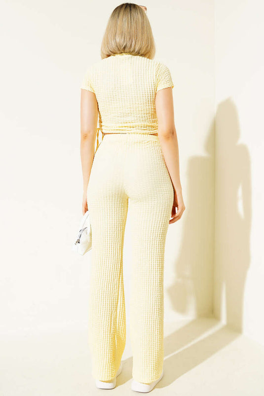 Side Tunnel Crop Waffle Two-Piece Set Yellow