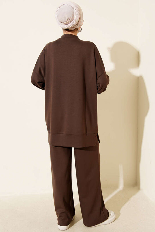 Loysha Two Piece Suit Brown with Side Slit Detail