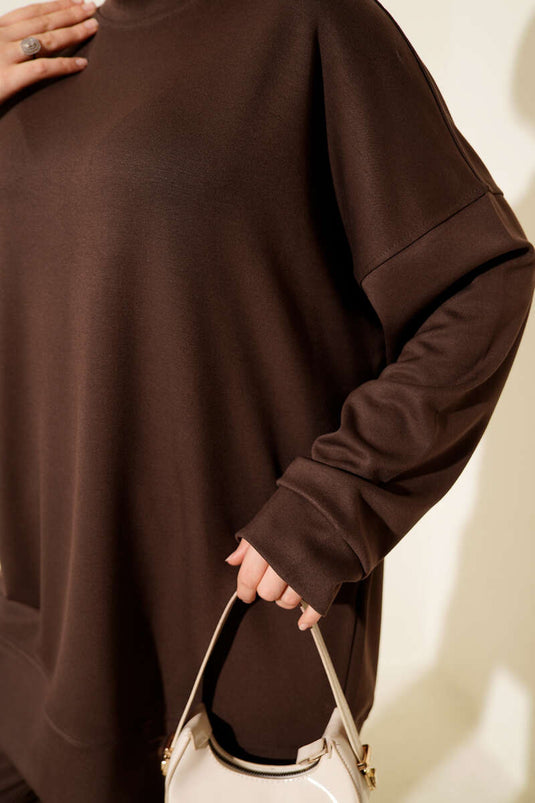 Loysha Two Piece Suit Brown with Side Slit Detail